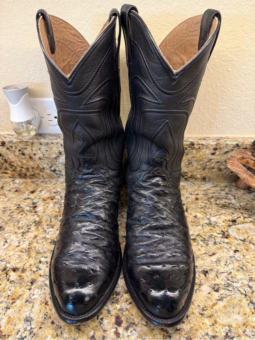 Men's Tecovas Wyatts Midnight colored Western Cowboy Boots - Full Quill Ostrich